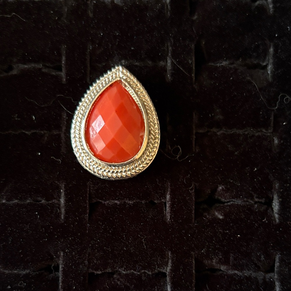 Faux Silver and Red Teardrop Ring